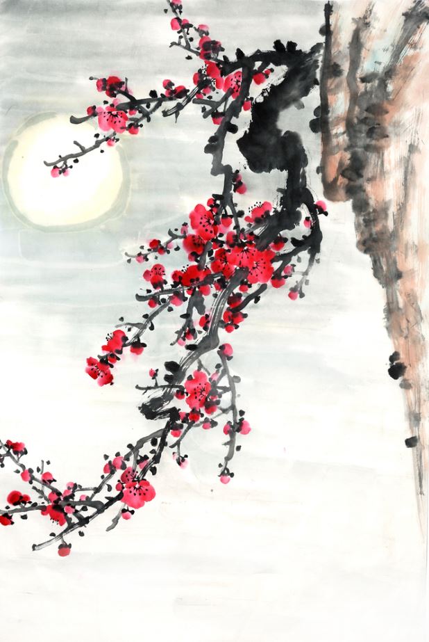 Red Flower Tree Branch Watercolor Painting Home Decor Premium Quality Poster Print Choose Your Sizes