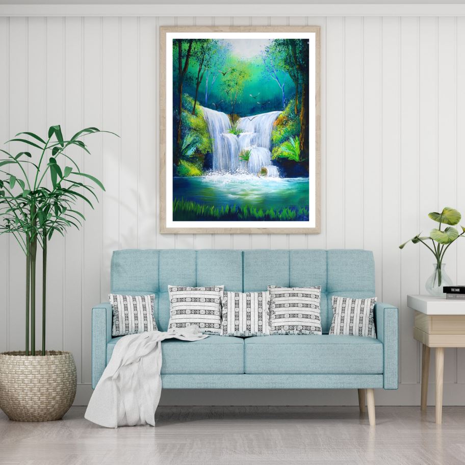 Stunning Waterfall Oil Painting Home Decor Premium Quality Poster Print Choose Your Sizes