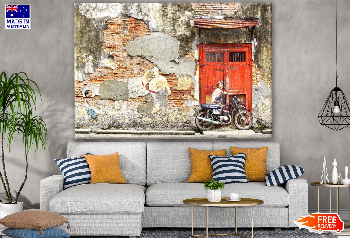 Wall Art of a Biker & Kid Photograph Print 100% Australian Made