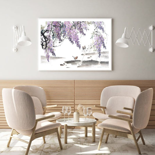 Flower Trees & Bird Watercolor Painting Home Decor Premium Quality Poster Print Choose Your Sizes