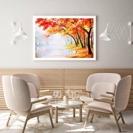 River Near Autumn Forest Painting Home Decor Premium Quality Poster Print Choose Your Sizes