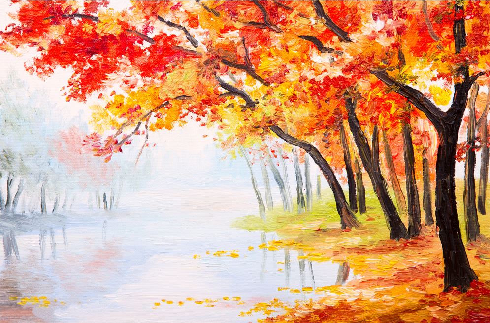 River Near Autumn Forest Painting Home Decor Premium Quality Poster Print Choose Your Sizes