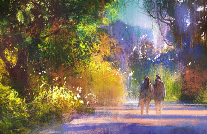 Couple Walking in Forest Painting Home Decor Premium Quality Poster Print Choose Your Sizes