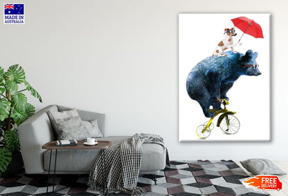 Bear & Dog Riding Tricycle Painting Print 100% Australian Made