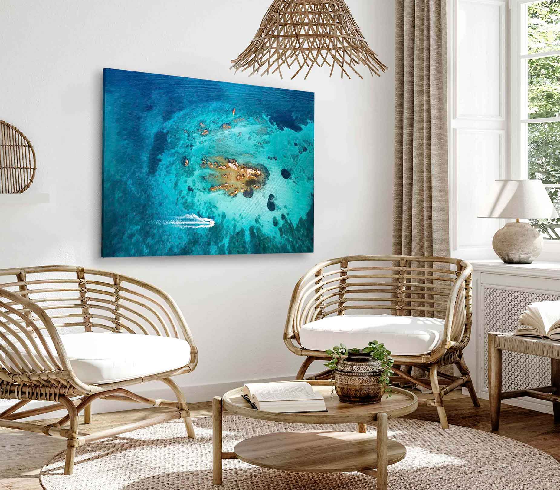 Bella Home Stunning Aerial View of a Boat Sailing Print Canvas Ready to hang