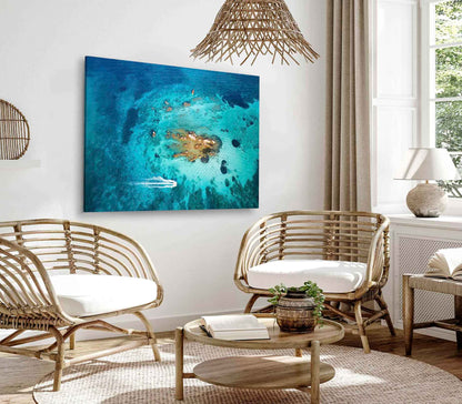 Bella Home Stunning Aerial View of a Boat Sailing Print Canvas Ready to hang