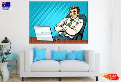 Office Worker With Laptop Illustration Print 100% Australian Made