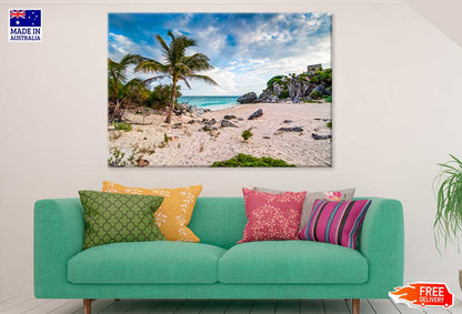 Rocks & Palms in Yucatan Peninsula Beach Print 100% Australian Made