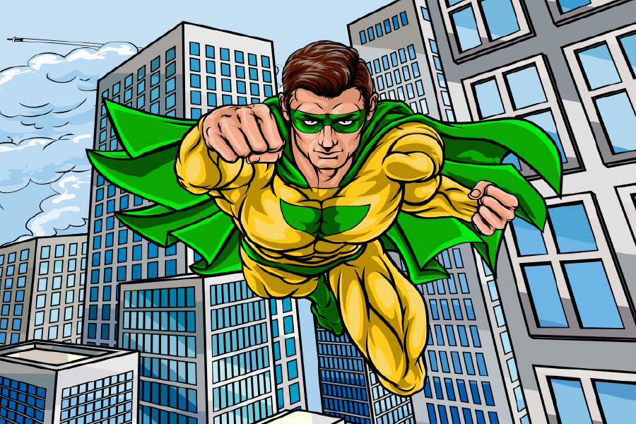 Super Hero Flying in City Illustration Print 100% Australian Made