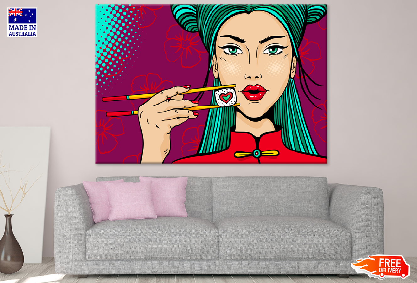 Asian Girl Eating Sushi Illustration Print 100% Australian Made