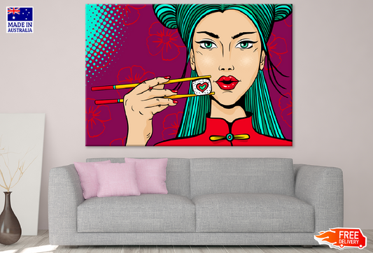 Asian Girl Eating Sushi Illustration Print 100% Australian Made
