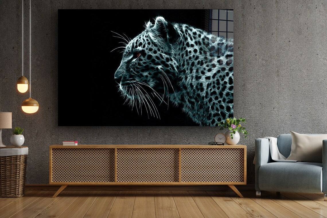 Leopard Side B&W View Print Tempered Glass Wall Art 100% Made in Australia Ready to Hang