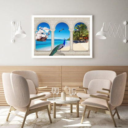Peacock & Ship Scenery View Home Decor Premium Quality Poster Print Choose Your Sizes