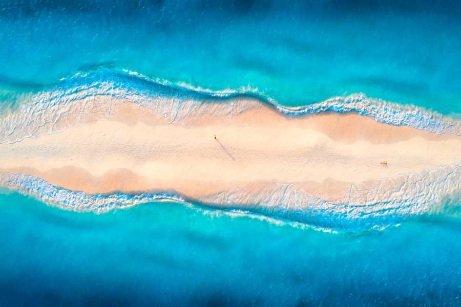 Bella Home Sand Blue Beach Waves Aerial View Print Canvas Ready to hang