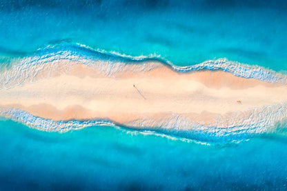 Bella Home Sand Blue Beach Waves Aerial View Print Canvas Ready to hang