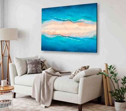 Bella Home Sand Blue Beach Waves Aerial View Print Canvas Ready to hang