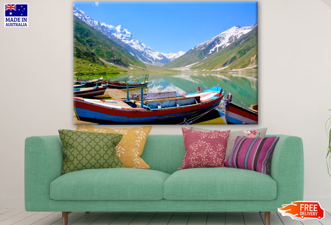 Stunning Lake & Mountains with Boats Photograph Print 100% Australian Made