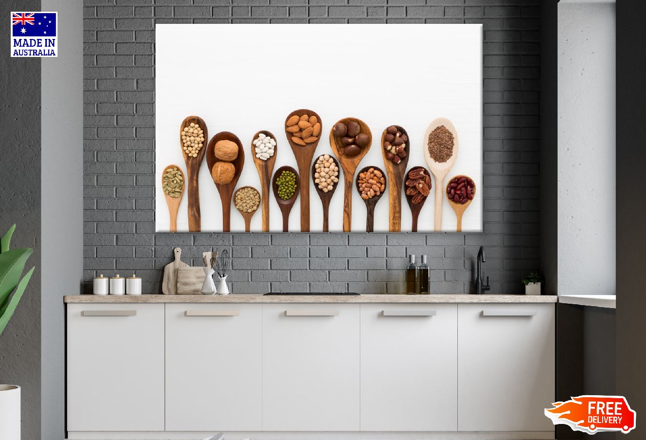 Beans and Lentils in Wooden Spoons Photograph Print 100% Australian Made