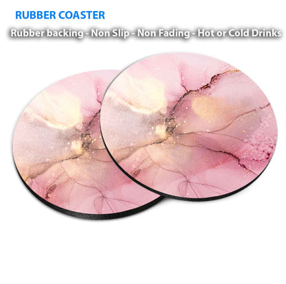 Pink Gold Splash Abstract Watercolor Coasters Wood & Rubber - Set of 6 Coasters