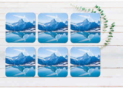 Alps Reflected in snowy Bachalsee Lake Coasters Wood & Rubber - Set of 6 Coasters