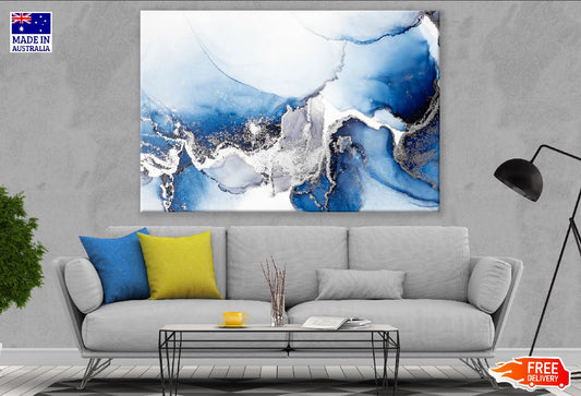 Dark Blue & Silver Abstract Design Print 100% Australian Made