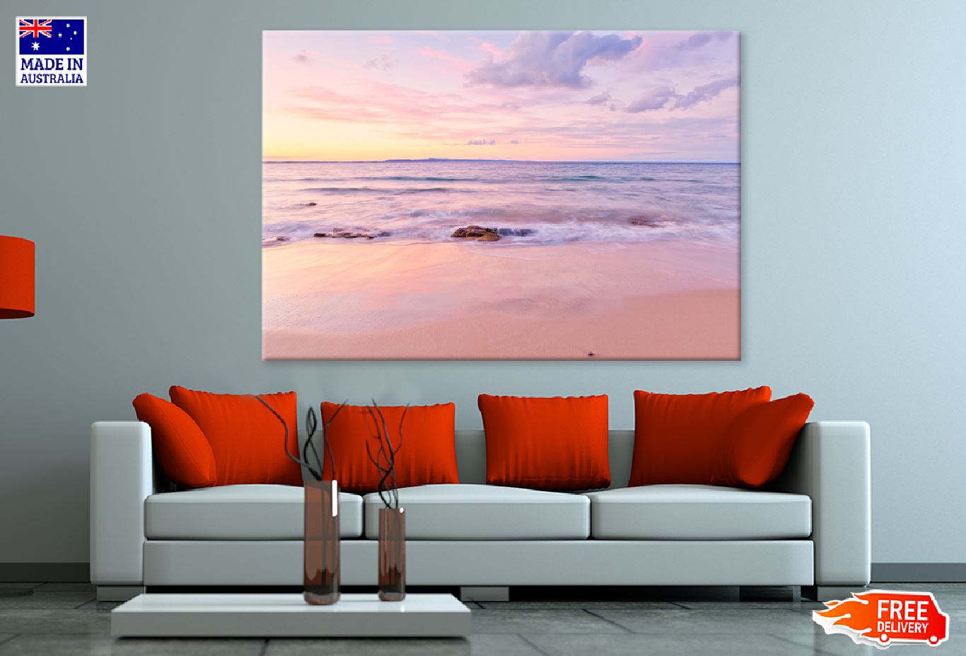 Noosa Beach at Pink Sunset View Photograph Print 100% Australian Made