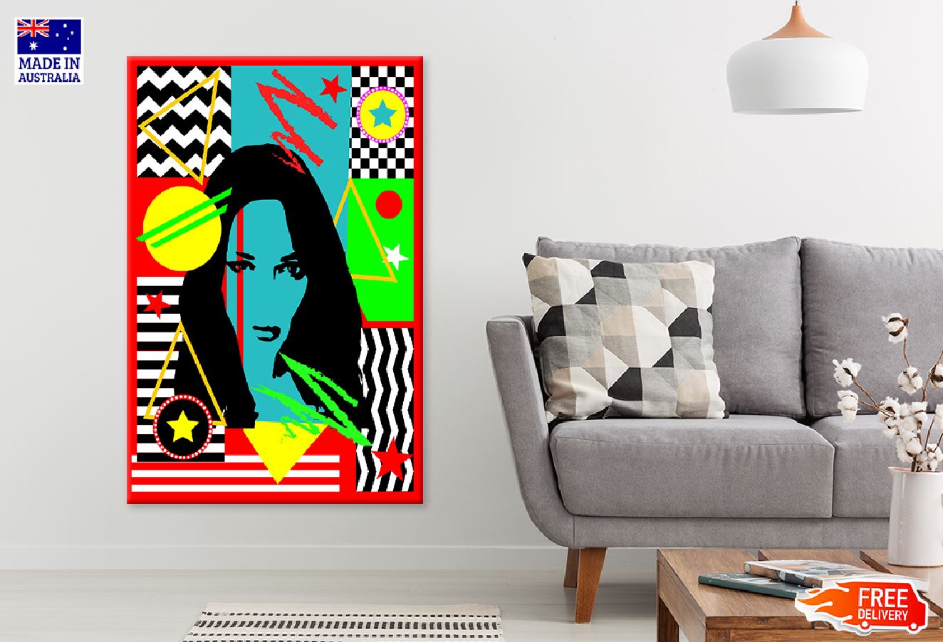 Girl & Abstrstract Shapes Vector Print 100% Australian Made