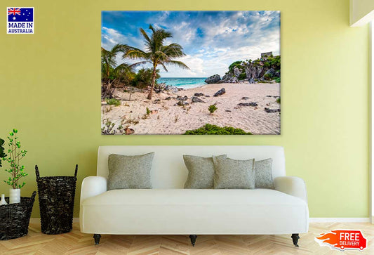 Rocks & Palms in Yucatan Peninsula Beach Print 100% Australian Made
