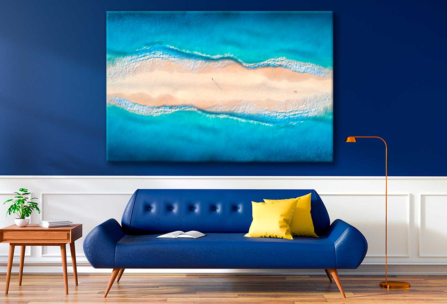 Bella Home Sand Blue Beach Waves Aerial View Print Canvas Ready to hang