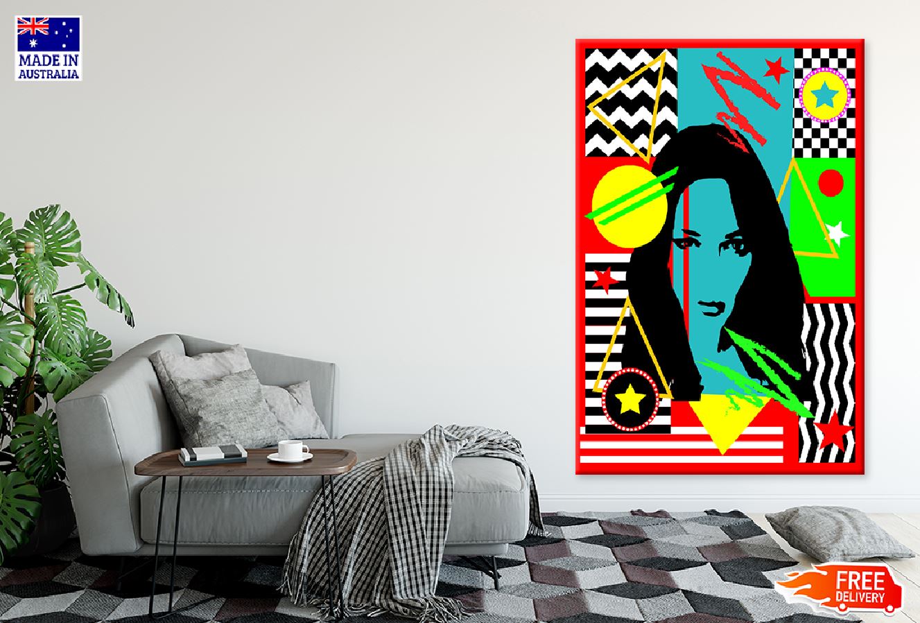 Girl & Abstrstract Shapes Vector Print 100% Australian Made