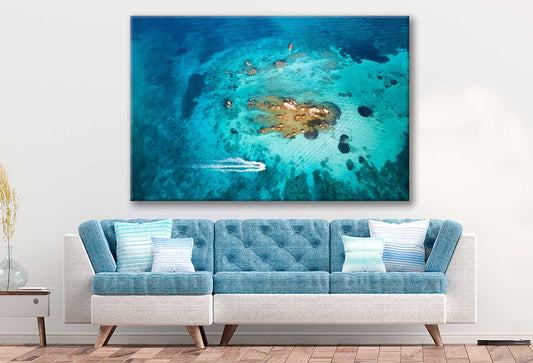 Bella Home Stunning Aerial View of a Boat Sailing Print Canvas Ready to hang