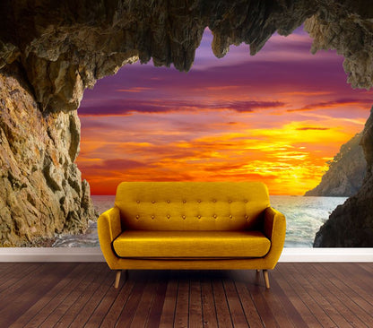 Wallpaper Murals Peel and Stick Removable Beach Cave in Sunset High Quality