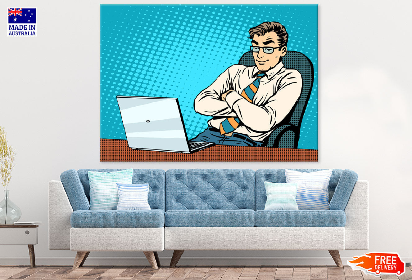 Office Worker With Laptop Illustration Print 100% Australian Made
