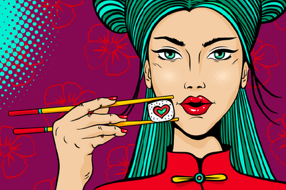 Asian Girl Eating Sushi Illustration Print 100% Australian Made