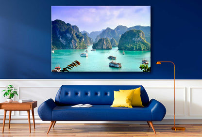 Bella Home Ships on Karst Island Aerial View Print Canvas Ready to hang