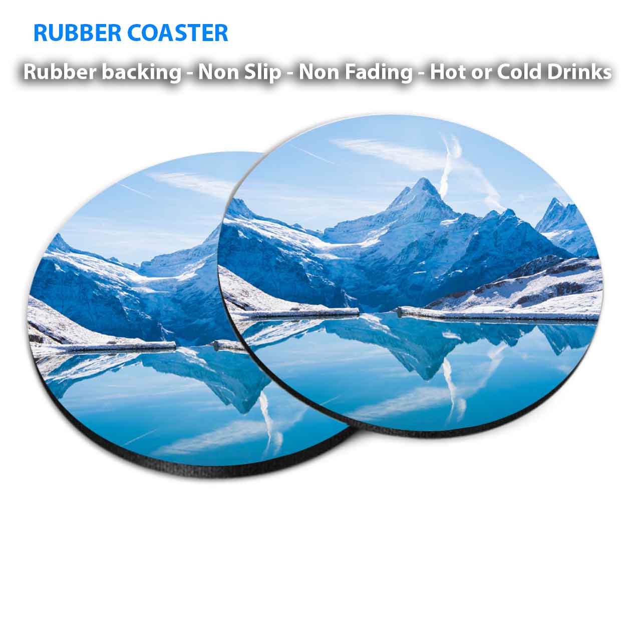 Alps Reflected in snowy Bachalsee Lake Coasters Wood & Rubber - Set of 6 Coasters