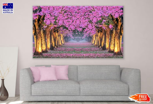 Rows Of Beautiful Pink Flowers Trees Print 100% Australian Made