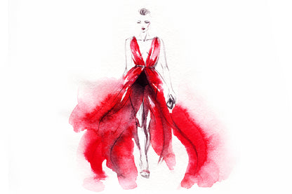 Woman in Red Dress Watercolor Painting Print 100% Australian Made