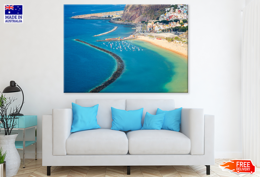 Boats On Sea & City View Photograph Print 100% Australian Made