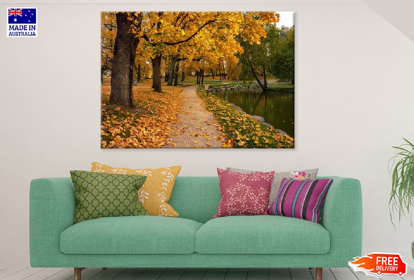 Autumn Trees & Lake Garden View Photograph Print 100% Australian Made