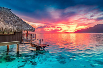 Wallpaper Murals Peel and Stick Removable Stunning Colorful Sunset Sky on the Horizon of Moorea, The South Pacific Ocean High Quality