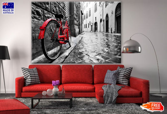 B&W Buildings with Red Cycle Print 100% Australian Made