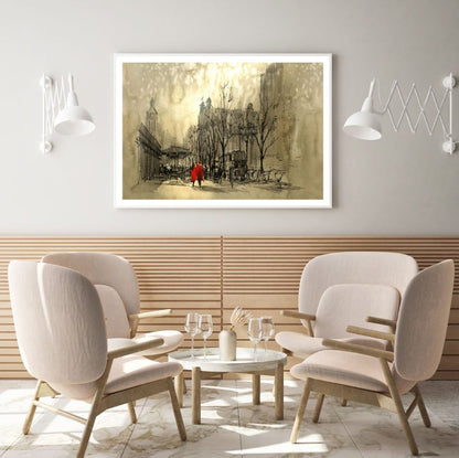 Couple Walking in Street Painting Home Decor Premium Quality Poster Print Choose Your Sizes