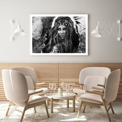 Worrior Indian Girl B&W Closeup Home Decor Premium Quality Poster Print Choose Your Sizes