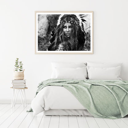 Indian Worrior Girl B&W Portrait Photograph Home Decor Premium Quality Poster Print Choose Your Sizes