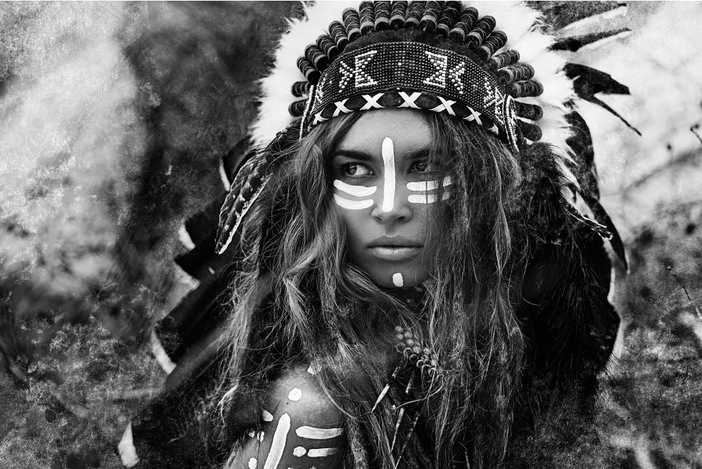 Indian Worrior Girl B&W Portrait Photograph Home Decor Premium Quality Poster Print Choose Your Sizes