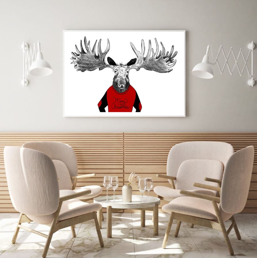 Moose Wearing a Jursey Painting Home Decor Premium Quality Poster Print Choose Your Sizes