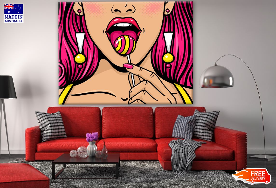 Lady Eating Lollipop Art Print 100% Australian Made