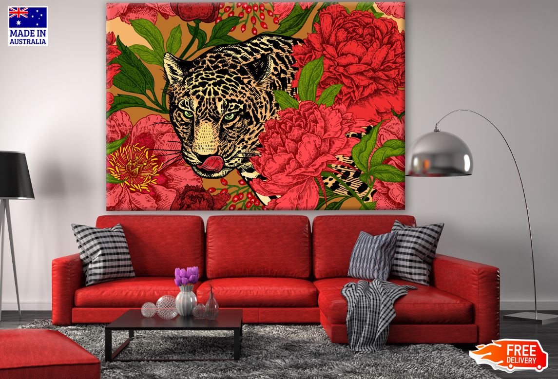 Tiger & Rose Flower Painting Print 100% Australian Made