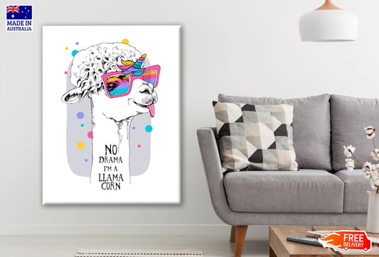 B&W Llama with Colourful Sunglasses Painting Print 100% Australian Made